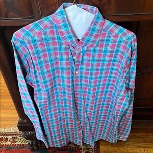 Peter Millar Pink and Blue Casual Button Down Shirt